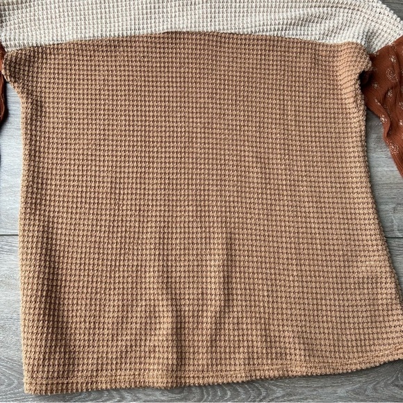 Lemon Tree Patchwork Earth Tone Long  Sleeve Top - Picture 7 of 14
